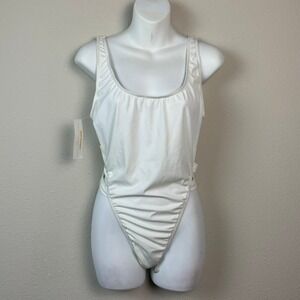 Ujena 84 One Piece Swimsuit Womens 10 White Good High Cut Scoop Back Retro 80s